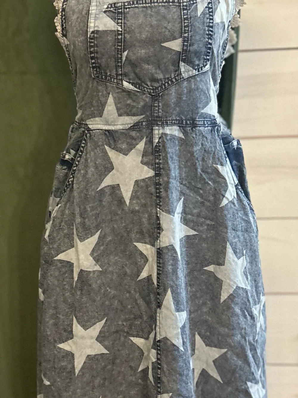 Star Print Denim Jumper Dress